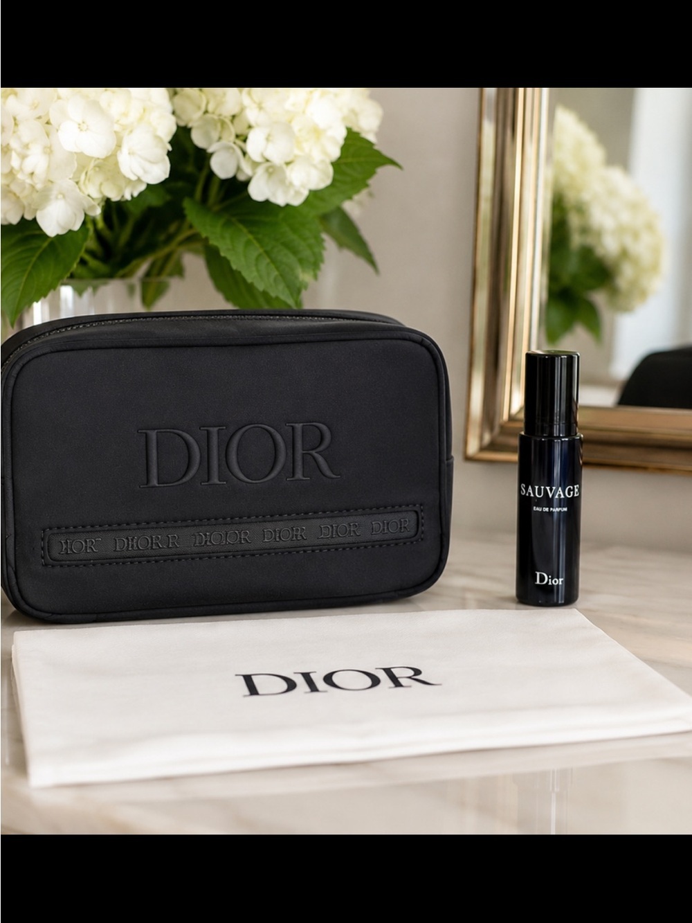 Dior Men’s Black Embossed Logo Travel Pouch